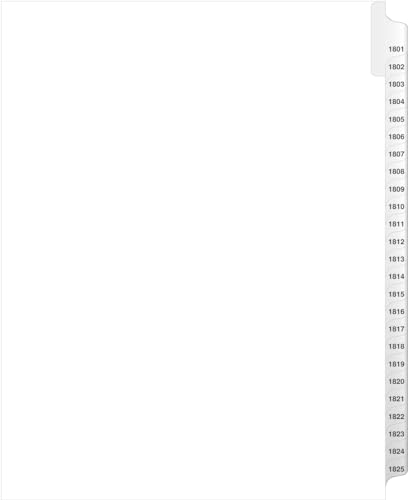 Exhibitindexes® Side Collated Exhibit Tabs Bold Font, 1801-1825, Made in USA