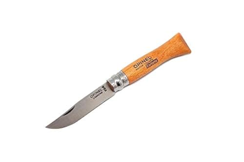 OPINEL Couteau N°6, Acier au Carbone XC90, Facilité d'entretien, Résiste à la Corrosion, Manche en hêtre Vernis incolore, Lame de 8,5 cm, avec Bague de...