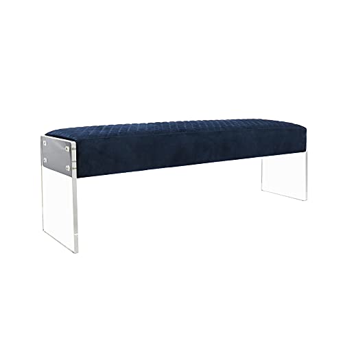 Pasargad Home Tribecca Clear Acrylic Base 3-Seater Bench with Velvet