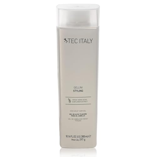 Image of Tec Italy Gellini High Hold Styling Gel for All Hair Types Strong Long Lasting Control Adds Shine Alcohol Free Formula Non Sticky Finish Texture Definition Daily Use 10.14 fl oz Size Care