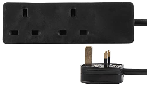 PRO ELEC 2Gang Mains Extension Lead 0.5m Cable 13A Black PELB1395