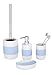 Produktbild WENKO 4 TLG Bad-Set Bahia aus Keramik, weiß/blau, mit Soft-Touch, Badezimmer Accessoires-Set, mit WC-Garnitur, Seifenschale, Seifenspender und Zahnputz-Becher
