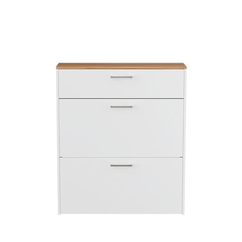 LEADZM Schuhschrank Schmal,Schuhkipper mit 2 Flip-Schubladen Schuhregal mit 1 Schubladen für den Eingang, Flur, Wohnzimmer 80 x 24 x 94 cm (Weiß)