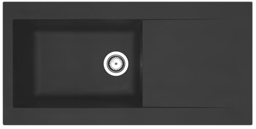Respekta Fregadero Denver Mineralite en negro / 1 cuenco Fregadero empotrable de 100 x 50 cm/Fregadero adecuado para armarios de cocina inferiores a 60 cm de ancho / DENVER100X501BS