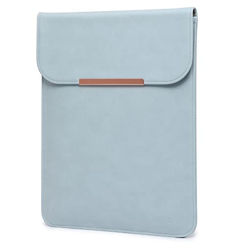 HYZUO 13 Inch Laptop Sleeve Bag Compatible with MacBook Air 13 M2/A2681 M1/A2337 2018-2022, MacBook Pro 13 M2/A2686 M1/A2338 2016-2022, Faux Suede Leather Case, Rose Gold Metal Trim-Pale Blue