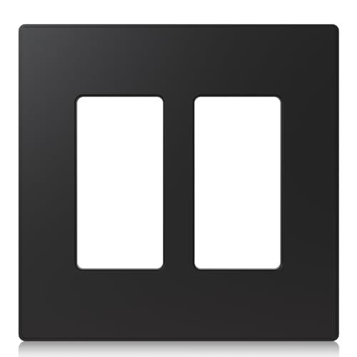 Image of ELEGRP 2-Gang Screwless Decorative Wall Plates, Mid-Size 4.88 inch height x 4.94 inch length Unbreakable Thermoplastic Faceplate Cover for Decorator Receptacle Outlet & Switch, UL Listed (1 Pack, Matte Black)
