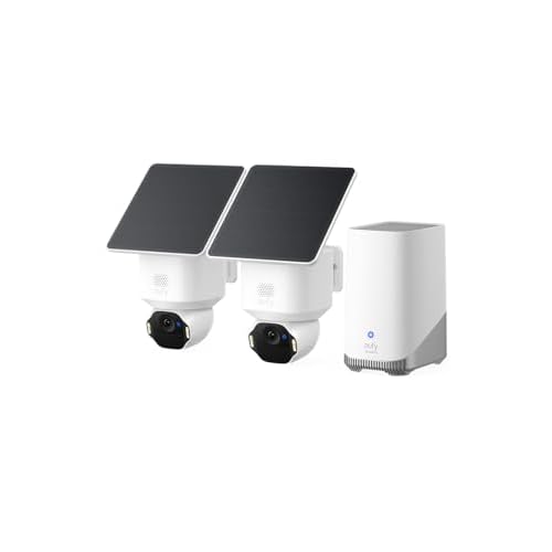 eufy Security SoloCam E42, 4K Security Camera Wireless Outdoor, HomeBase S380 Compatible, Solar Powered, AI Motion Tracking, Strobe Light, Pan & Tilt, Facial Recognition, Local Storage Up to