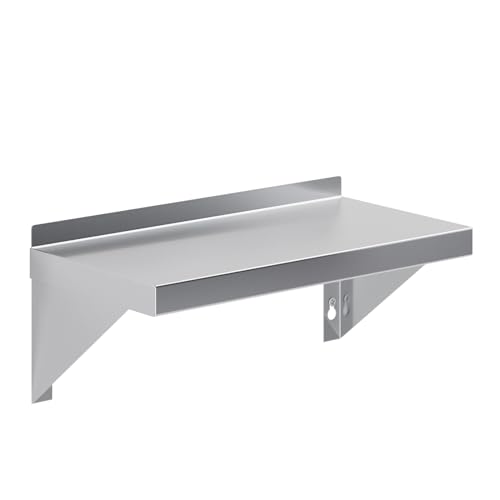 Image of AmGood 08 inch Width x 16 inch Length | Stainless Steel Wall Shelf | Square Edge | Metal Shelving | Heavy Duty | Commercial Grade | Wall Mount | NSF Certified