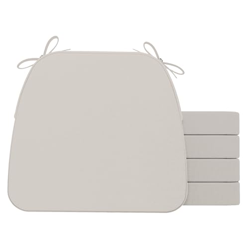 AAAAAcessories D-Shaped Chair Cushions, 2" Thick Dining Chair Pads with Ties and Removable, Machine-Washable Cover, 17" x 16", Set of 4, Soft Linen