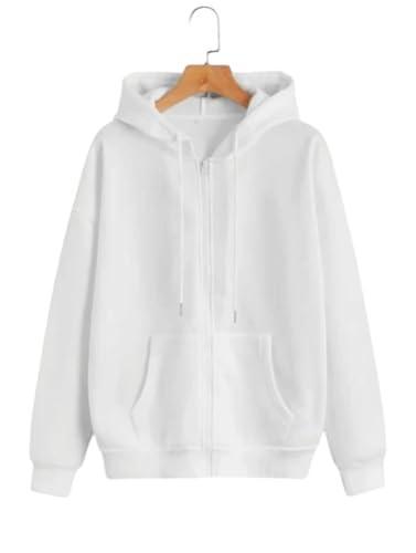 Image of Rabboni Women's Solid Zip-Up Hoodie Jacket | Full Sleeve Hooded Sweatshirt with Kangaroo Pockets | Casual Winter Wear Hoodie for Women