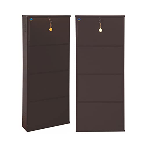 Image of DELITE KOM 20 Inch Wide, 4 Shelf Metal Shoe Rack Wall Mounted for Home with Central Lock | Holds Upto 10 Shoes or 16 Slippers Pair | 1 Year Warranty | (54 x 20 x 5 Inch, Coffee) | DIY | Space Saving