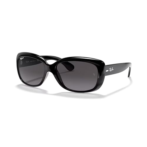 Ray-Ban RB4101 601/T3 58MM JACKIE OHH Rectangular Sunglasses For Women, Shiny Black/Grey Gradient Dark Grey Polarized, 58 mm+BUNDLE with ACCESSORY EYEWEAR KIT