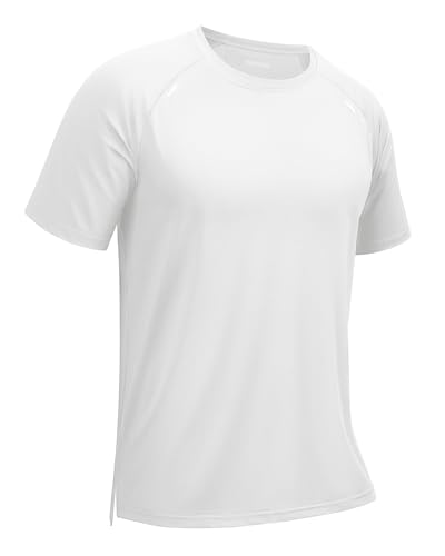 TACVASEN Sport Laufshirt Herren Kurzarm Atmungsaktives Wandern T-Shirt für Männer und Sommer Activewear Weiß XL