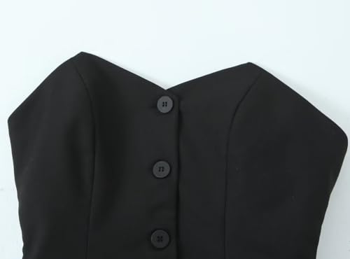 Vintage Suits Vest Women High Street Fashion Sexy Single Breasted Strapless Vest Off Shoulder Top Ladies (US, Alpha, Medium, Regular, Regular, Black)3