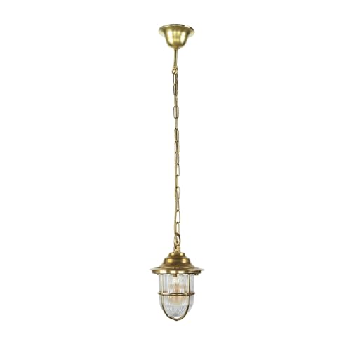 Suspension extérieure laiton et verre nervuré D16 cm luminaire antique de jardin