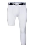 baleaf One Leg Compression Tights Youth Basketball Leggings 3/4 Boys Sports Base Layer Capri Running Pants White M