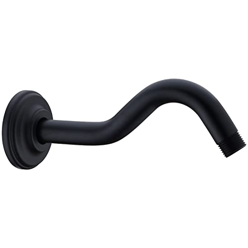 8 Inch S-Shape Curved Shower Arm With Flange Stainless Steel Shower Head Extension Replacement Pipe Arm,Wall Mounted,Matte Black #TOP8