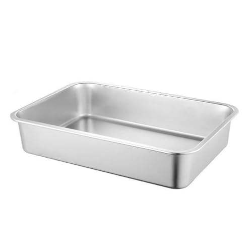 YTtkku Caja de arena cerrada de acero inoxidable para gatos con diseño antisalpicaduras y mango ergonómico para gatos grandes, bandeja de arena de acero inoxidable fácil de limpiar