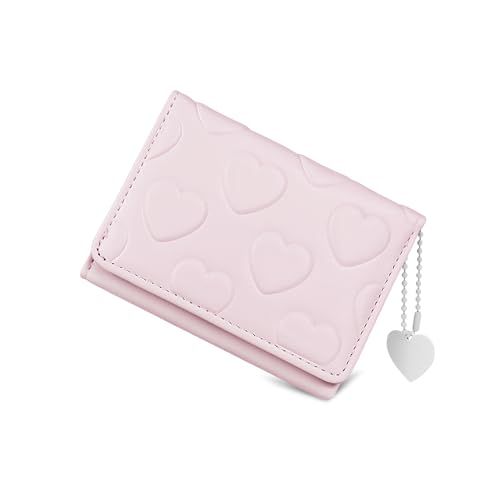 Image of Credit Card Wallet with Heart-shaped Pendant, PU Leather Credit Card Holder for Women and Girls, Cute Women's Wallet Card Holder Wallet for Shopping, Dating, Travel (pink)