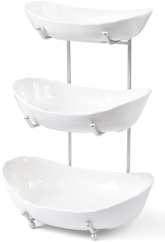 HBlife Fruit Bowl for Kitchen Counter - 3 Tier Ceramic Fruit Bowl...
