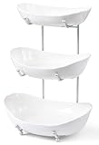 HBlife Fruit Bowl for Kitchen Counter - 3 Tier Ceramic Fruit Bowl Holder with Metal Stand, Tiered Fruit Basket for Fruit and Vegetable Storage, Serving Trays for Party