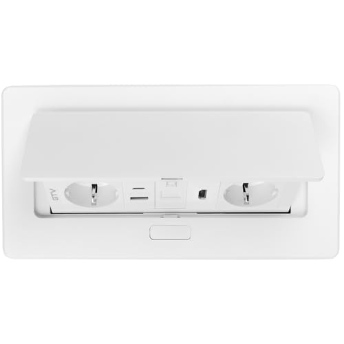 Enchufe empotrable retráctil blanco con Schuko y conexiones multimedia para mesas de reunión 6