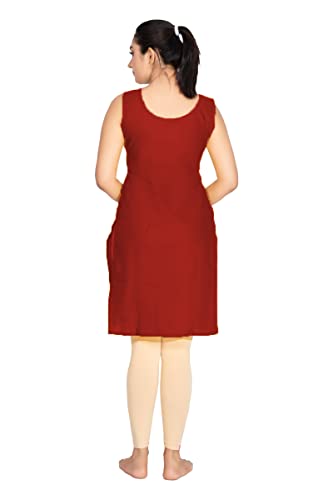 Image of Women's Cotton Long Camisole for Kurti /Suit Slip /Long Inner /Samij for Women Sameej /Knee Length Inner Wear /Sameez /Kurti Slip /Round Neck /Invisible