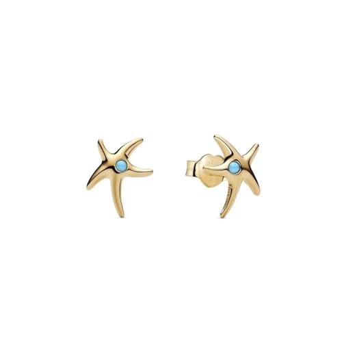 Pandora Moments 263820C01 - Orecchini a perno in argento sterling placcato oro 14 carati, con cristalli blu caprino