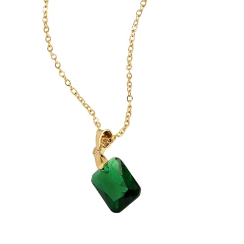 Collier pendentif cubique vert carré couleur or, bijoux de mariage chic