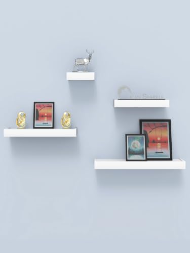 Image of Home Sparkle Wall Shelves Set of 4 Engineered Wood Wall Shelves with Large Storage | Floating Wooden Wall Shelf for Bathroom Kitchen Bedroom Living Room Set of 4 (White)