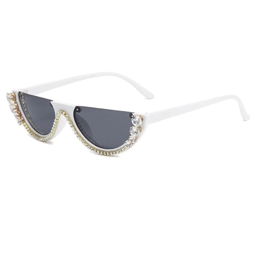 Lunettes de soleil œil de chat diamant pour terrasses et sorties estivales chics en blanc-noir