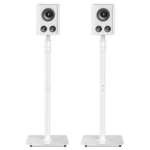 Suptek Heavy-Duty Floor Standing Speaker Stands Pair | Anti-Tip Rear Surround Sound Stands for Bose, JBL, Sony | 86-113cm Height Adjustable, 10kg Capacity, Tool-Free Assembly, White (SFM001W)