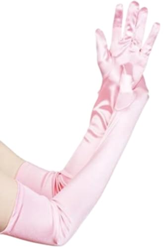 Women Long Smooth Satin Ceremonial Gloves Elegant Party Prom Cosplay Bridal Wedding Dress Fashion Accessories Stage Show (Pink,One Size)