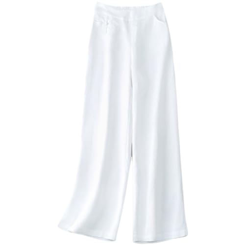 Pantalon large taille haute en coton-lin pour femme