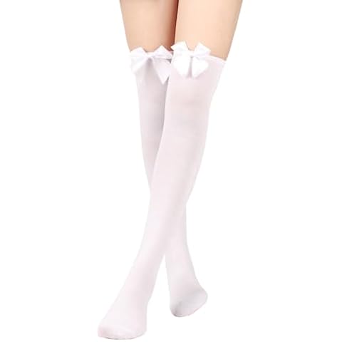 GEBETTER White Knee High Socks with Bow Cover