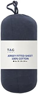 Tag Terry Double Fitted Sheet Cotton - 145 GSM Deep Fitted Sheet - Soft Jersey 100% Cotton - Stretchable, Breathable & Brushed Cotton Bed Sheet for Double Bed 140 x 200 + 40cm (Blue)
