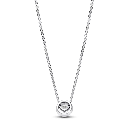 PANDORA Timeless Sparkling Round Halo Pendant Collier Necklace - Gift for Her - Sterling Silver with Cubic Zirconia - With Gift Box - 17.7"3