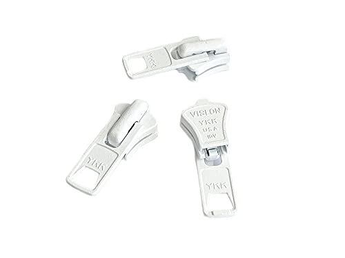 YKK Heavy Duty Metal Sliders Zipper Repair Kit - Molded Zipper - Color: White - USA Made - 3 Sliders & 6 Snapcaps Per Pa