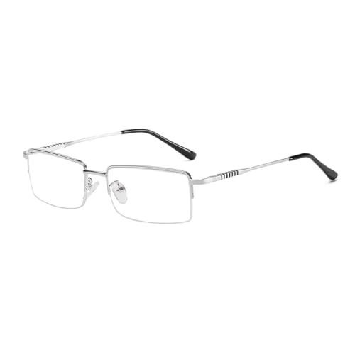 Image of Rectangle Men's Semi Rimless Metal Blue Light Blocking Glasses | Non prescription Anti Bluelight Business Half Rimless Clear Lens Wire Frame Glasses,Computer,Touch Screen,Fashion