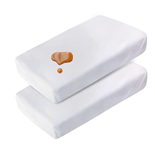 Image of Travel Crib Sheets Cotton for Guava Lotus, Dream on Me Travel Crib and 42" X 24" Travel Light Playard Mattress, Soft & Breathable Waterproof Fitted Sheet 2 Pack, Boys & Girls White