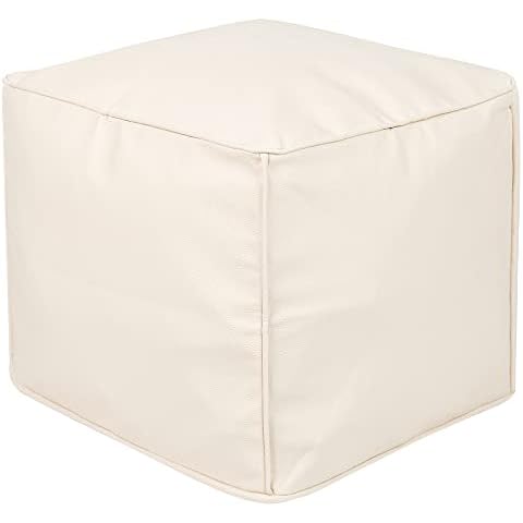 ROTOT Square Pouf Ottoman Cover, Cube Bean Bag Chair, Decorative Footrest, Casual Footstool, Storage Solution for Bedroom Living Room (Cream) Cover