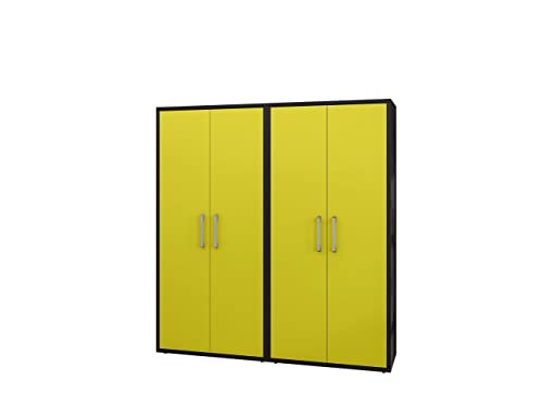 Image of Manhattan Comfort Eiffel 73.43 inch Garage Cabinet with 4 Adjustable Shelves, Ideal Home Storage for Office, Laundry or Utility Room, Set of 2, Yellow