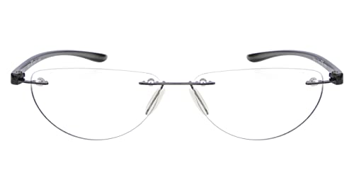 Reducblu Rimless Reading Glasses for Women and Men +1.75 - Half Moon lens with Gunmetal Arm