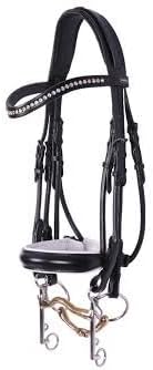 English Bridle Headstall Reins Leather Cowhide Genuine Horse Crossover Crossunder Raised Fancy Stitched Laced All Purpose Jumping Dressage Rubber Crystal Adjustable Browband Size:Full-Cob, M72