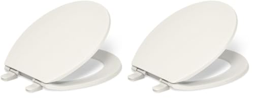 Image of KOHLER 20111-96 Brevia, Slow Close Toilet Seat, Round Toilet Seat, Grip-Tight Bumpers Quick-Attach Hardware, Biscuit (Pack of 2)