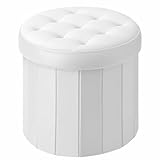 Bsketa® Folding Storage Ottoman Round 14' x 14' x 13'Inch, Foot Stool with Thicker Foam Padded Seat Small Leather Storage Ottoman Bench Foot Rest for Living Room Foldable Coffee Table,White