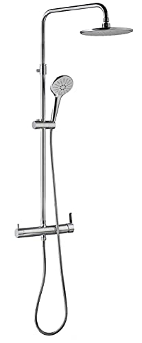 Wirquin 60723469 Colonne de douche avec mitigeur mécanique Bergamo Touch 3 jets chromé, inverseur céramique, hauteur réglable, ACS