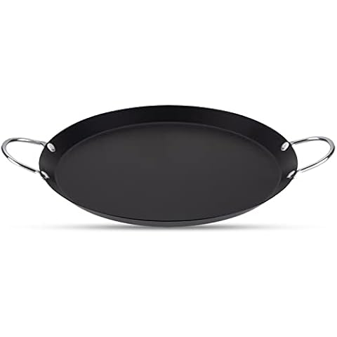 Alpine Cuisine Nonstick Round Comal Griddle 11-Inch - Black Carbon Steel Tortilla Comal Griddle with Double Handle - Durable, Heavy Duty Comal for Cooking - Even-Heating Cover