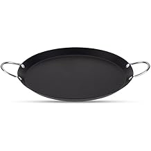 Alpine Cuisine Round Comal Griddle 14-Inch - Black Carbon Steel Tortilla Comal with Double Handle - Durable, Heavy Duty Comal for Cooking - Even-Heating