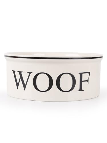 WoofinPets 55 oz Ceramic Dog Bowl with Bone Pattern for Medium Large Dogs